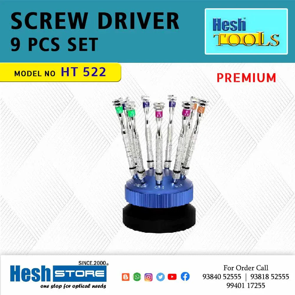 Screw Driver 9 Pcs Set - HT 522 - Heshstore.in