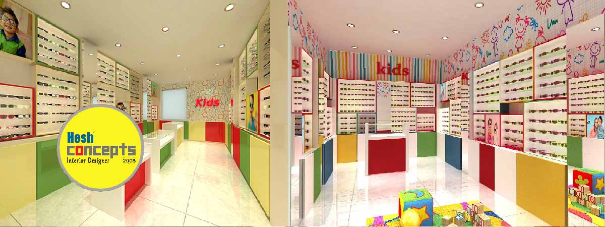 Modern optical shop layout with organized eyewear display and customer-friendly design