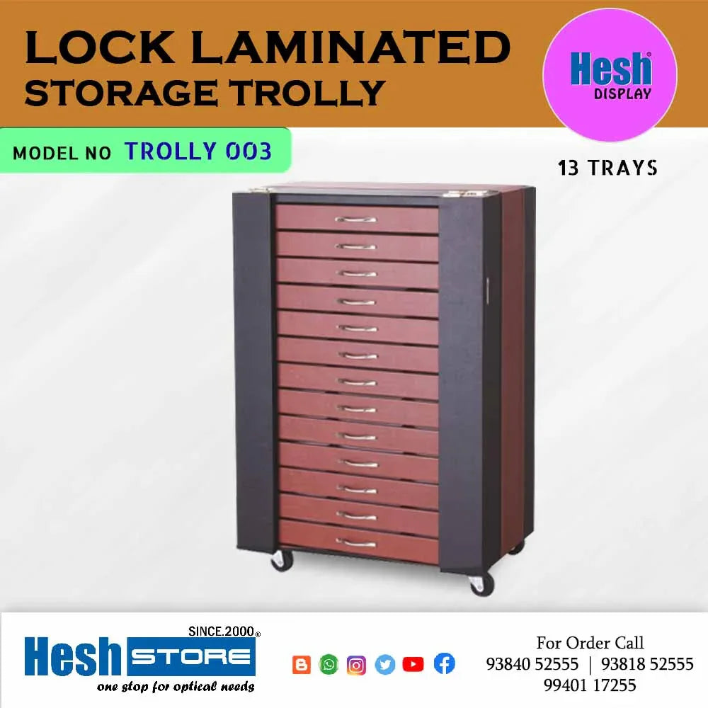 Storage Trolly 13 Trays - Lockable - TROLLY 003 - Heshstore.in